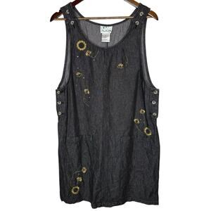 Quacker Factory Vintage Denim Sleeveless Embroidered Rhinestone Dress‎